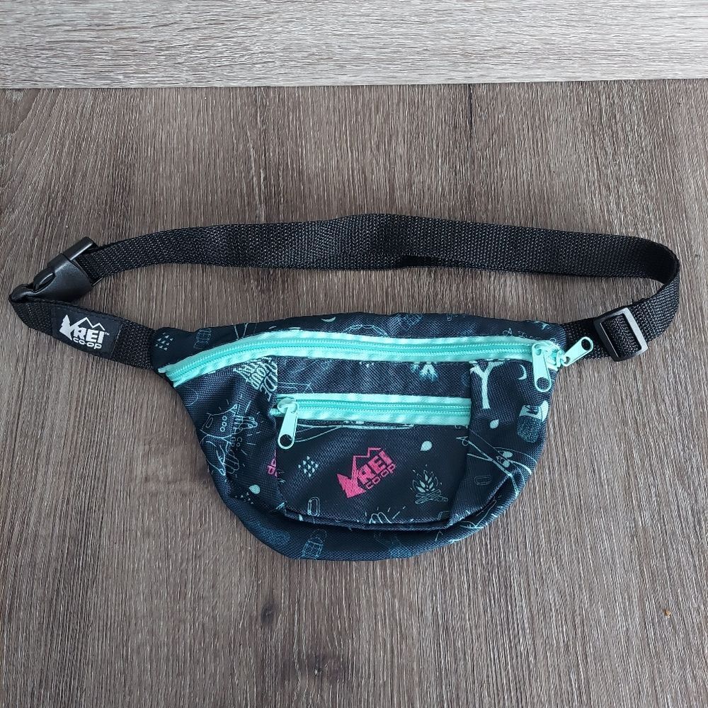 REI Co-op Black and Teal Fanny Pack Waist Bag